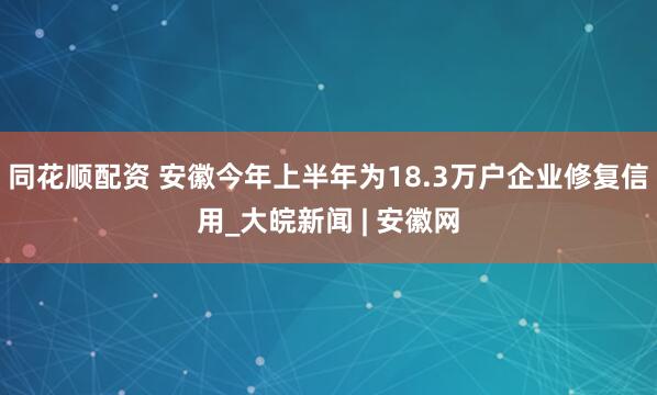 同花顺配资 安徽今年上半年为18.3万户企业修复信用_大皖新闻 | 安徽网